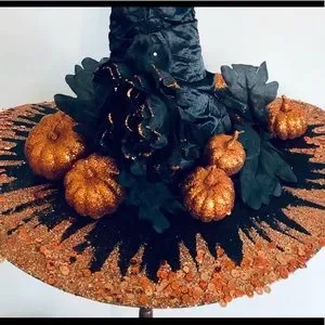 witch hat Black leaf crown glimmering orange tone brim top/under 18\